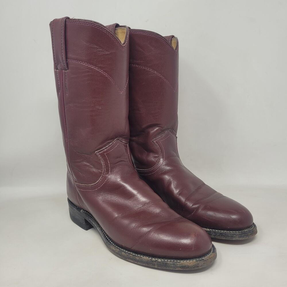 VTG‎ Justin Boots 5B Burgundy Red Leather Western Roper Cowgirl Rodeo USA L3068